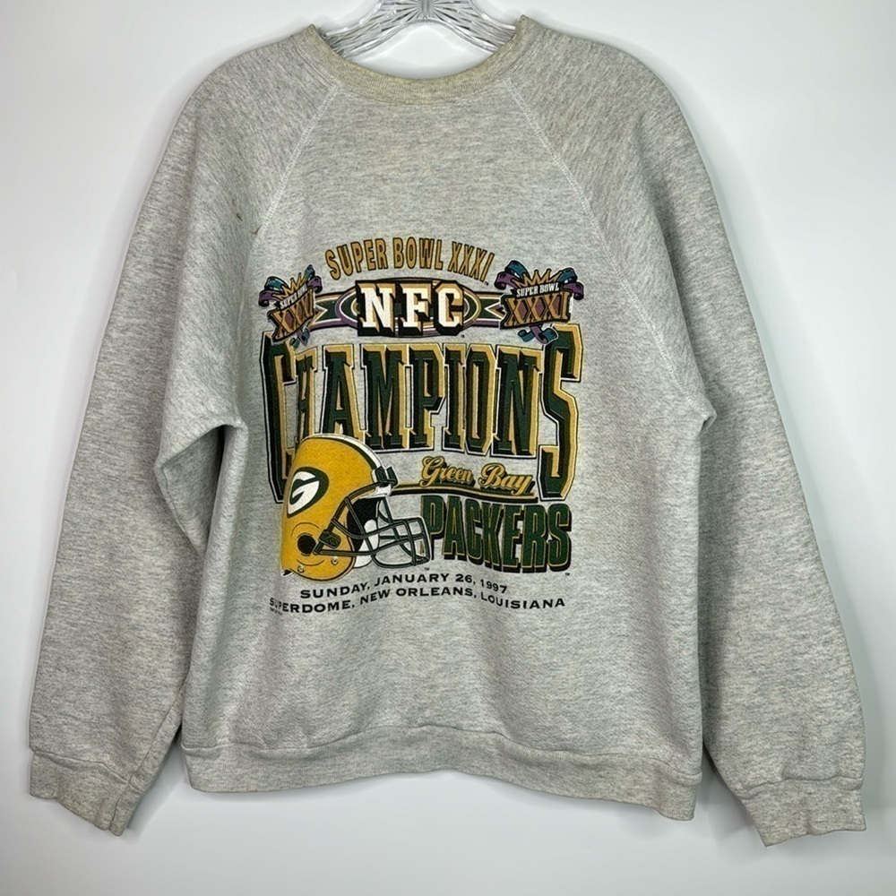 Vintage Tultex Green Bay Packers NFC Champions 1997 Grey Crew Sweatshirt Large
